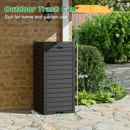 31-Gallon Outdoor Trash Can with Lid & Drip Tray
