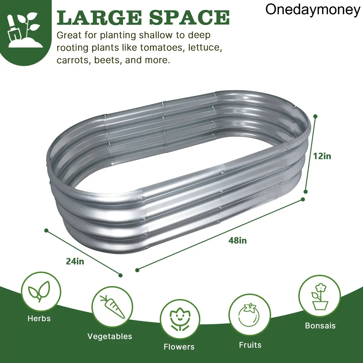 4x2x1FT Galvanized Raised Garden Bed