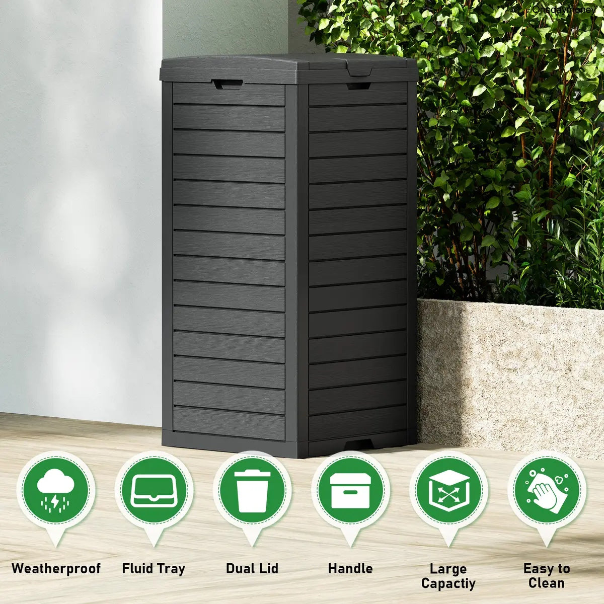 31-Gallon Outdoor Trash Can with Lid & Drip Tray